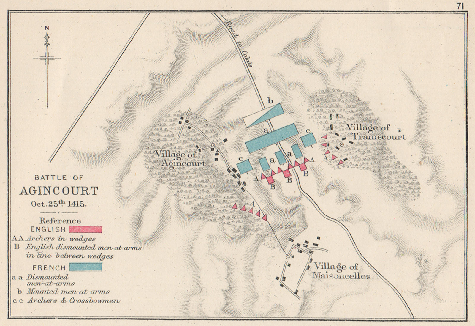BATTLE OF AGINCOURT.1415. English v French. 100 Years War. SMALL 1907 old map